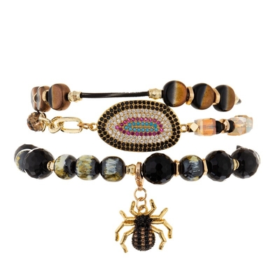 Bracelete elástico do multi feriado de Dia das Bruxas da camada ajustado com encanto da aranha e do zircão