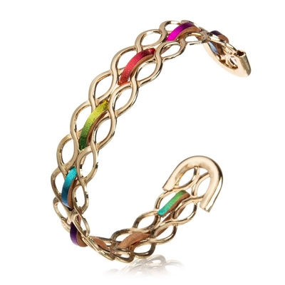 Bracelete de couro do arco-íris inspirado com o punho aberto torcido do metal do estilo
