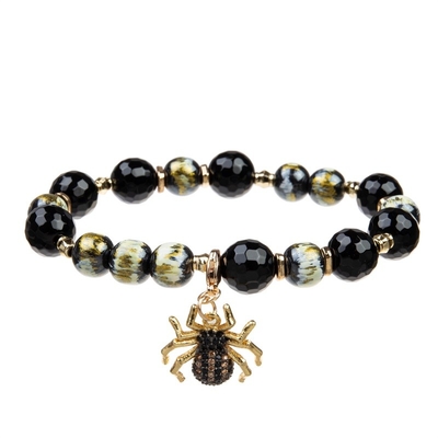 Bracelete elástico do multi feriado de Dia das Bruxas da camada ajustado com encanto da aranha e do zircão