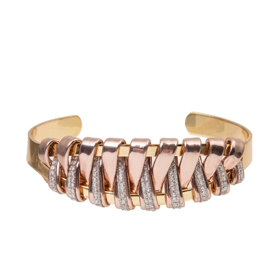 Bracelete de couro feito a mão real do rosa brilhante trançado em cores duplas com ouro de bronze