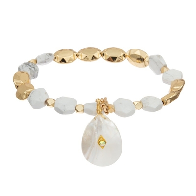O bracelete de pedra frisado natural do hexágono ajustou o poder da cura com Shell Pendant