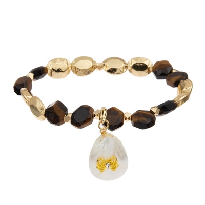 O bracelete de pedra frisado natural do hexágono ajustou o poder da cura com Shell Pendant