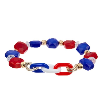 O bracelete dos grânulos do feriado do Dia da Independência ajustou a cor azul vermelha branca para a menina