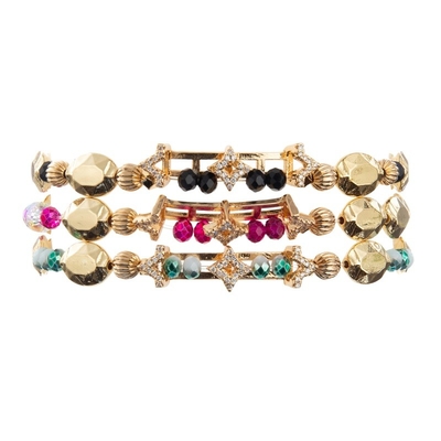 A estrela do ouro do zircão encanta braceletes elásticos feitos a mão com os grânulos lisos da forma para a menina
