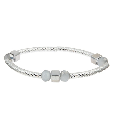 Costume empilhável feito a mão do grupo do bracelete da barra de prata com Crystal Beads