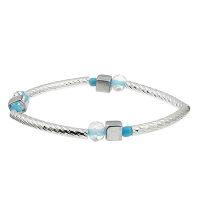 Costume empilhável feito a mão do grupo do bracelete da barra de prata com Crystal Beads