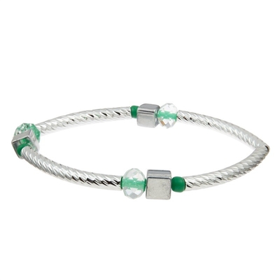 Costume empilhável feito a mão do grupo do bracelete da barra de prata com Crystal Beads