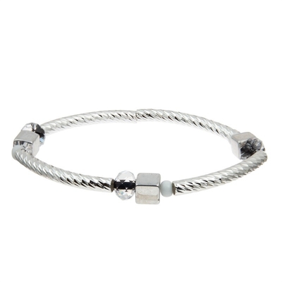 Costume empilhável feito a mão do grupo do bracelete da barra de prata com Crystal Beads