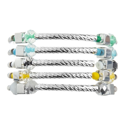 Costume empilhável feito a mão do grupo do bracelete da barra de prata com Crystal Beads
