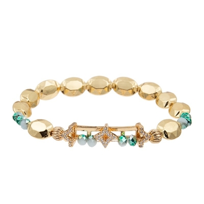 A estrela do ouro do zircão encanta braceletes elásticos feitos a mão com os grânulos lisos da forma para a menina
