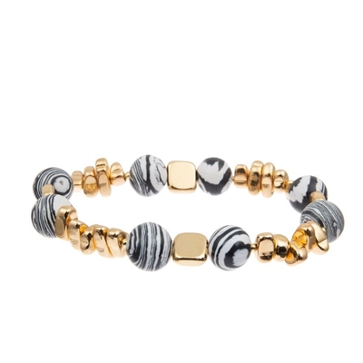 Cor branca do preto feito a mão do bracelete dos grânulos do couro da cópia da zebra para a senhora