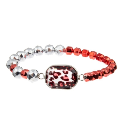 Grânulos da prata de Crystal Charm Bracelet With Red do vidro da cópia do leopardo