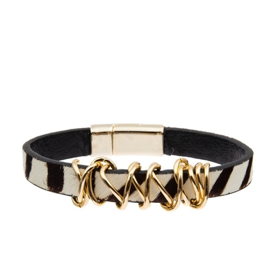 Cor branca do preto feito a mão do bracelete dos grânulos do couro da cópia da zebra para a senhora