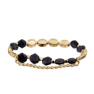 A malaquite elástico perla o bracelete do encanto da folha do zircão com corrente do ouro