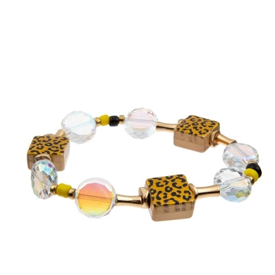 A cópia quadrada do leopardo da forma perla o bracelete empilhável dos grânulos de Classcial para a senhora