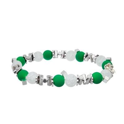 Bracelete feito a mão de couro do verde do partido ajustado com a bola minimalista da rocha do zircão