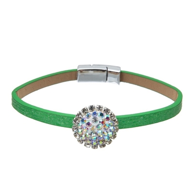 Bracelete feito a mão de couro do verde do partido ajustado com a bola minimalista da rocha do zircão