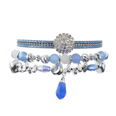O bracelete empilhável de couro feito a mão do estilo da menina de Boho ajustou Bule para o presente do aniversário