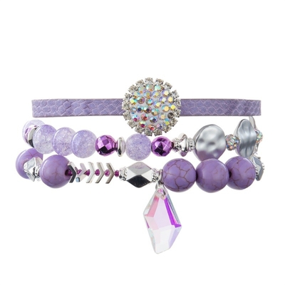 Cor roxa Multilayer do bracelete de couro feito a mão das mulheres com fecho do ímã