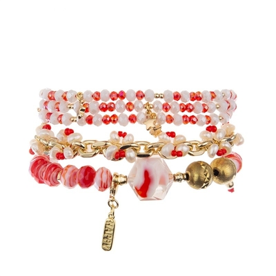 Os grânulos de pedra de imitação acorrentam para tecer Crystal Beads Bracelets Boho Style vermelho
