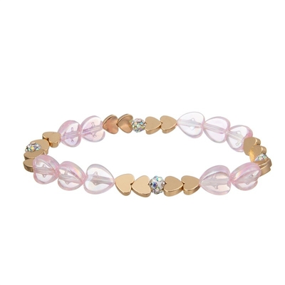 Bracelete frisado delicado elegante da menina do rosa ajustado com o pendente do coração do ouro