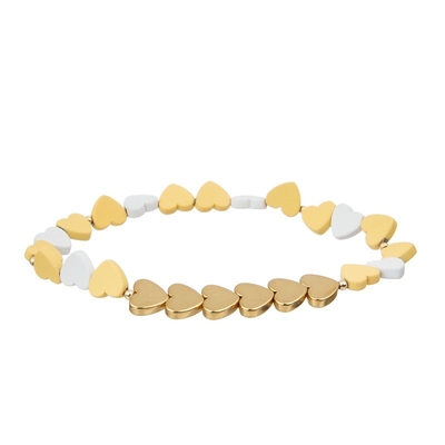 A meia metade amarela brilhante da corrente perla o bracelete com o pendente do coração do amor do zircão do ouro 14k