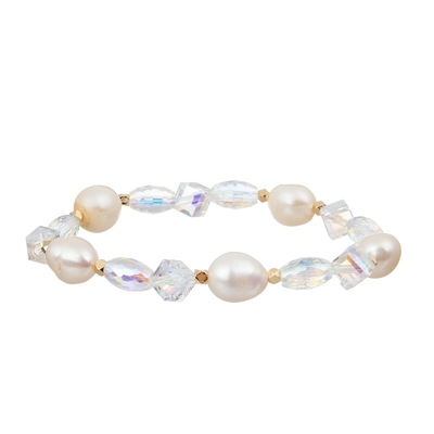 O espaço do ouro da pérola da água fresca perlou o bracelete elástico empilhado para a senhora