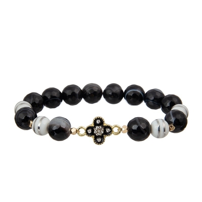 Bracelete de couro do encanto do zircão da cópia da zebra de Sexangle ajustado com o pendente especial do ábaco
