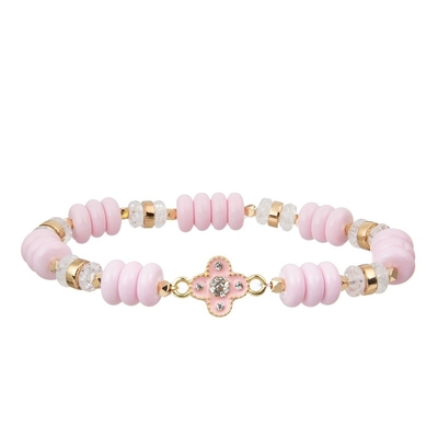 Bracelete frisado delicado elegante da menina do rosa ajustado com o pendente do coração do ouro