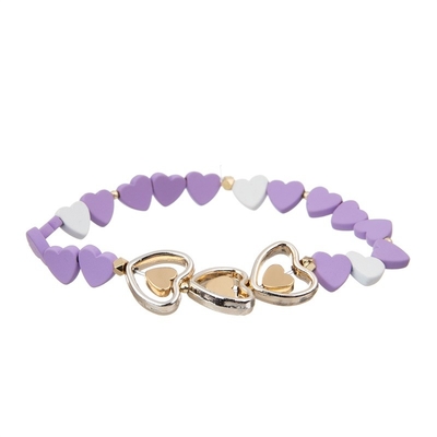 O coração pintado do hematita perlou colorido ajustável empilhado do bracelete elástico