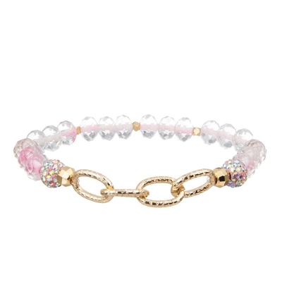 Bracelete frisado delicado elegante da menina do rosa ajustado com o pendente do coração do ouro