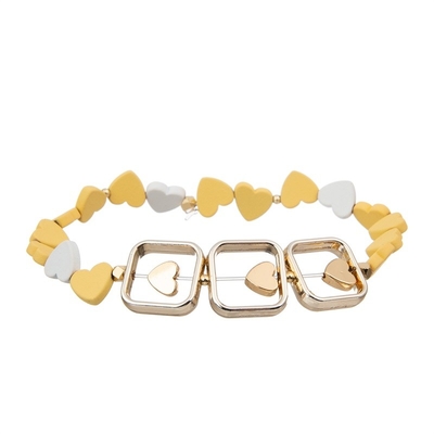 O coração pintado do hematita perlou colorido ajustável empilhado do bracelete elástico