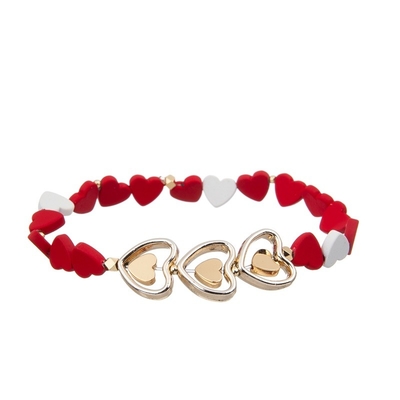 O coração pintado do hematita perlou colorido ajustável empilhado do bracelete elástico