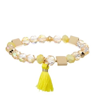 Bloco empilhável elástico tecido Boho amarelo do bracelete da borla por adolescentes