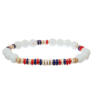 A semente feito a mão do Dia da Independência perla o elástico do grupo do bracelete colorido