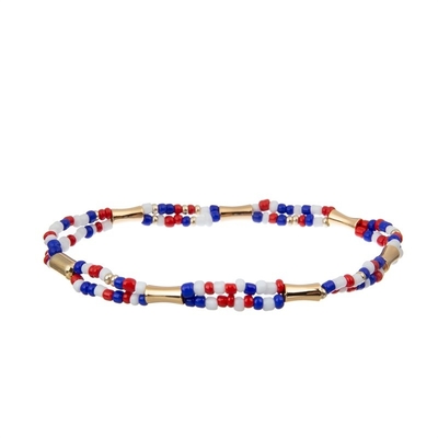 A semente feito a mão do Dia da Independência perla o elástico do grupo do bracelete colorido