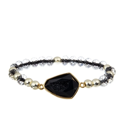 A senhora fresca Round Beads Bracelet ajustou o tamanho pequeno preto de Facted com encanto de Druzy