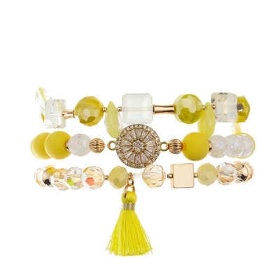 Bloco empilhável elástico tecido Boho amarelo do bracelete da borla por adolescentes
