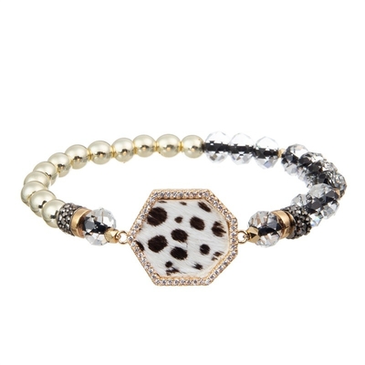 Bracelete de couro do encanto do zircão da cópia da zebra de Sexangle ajustado com o pendente especial do ábaco