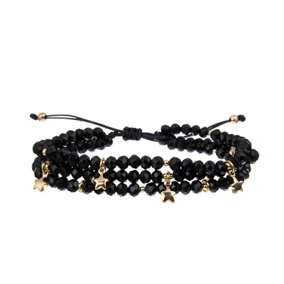 A senhora fresca Round Beads Bracelet ajustou o tamanho pequeno preto de Facted com encanto de Druzy
