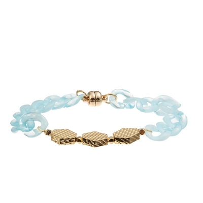 O metal azul do ouro da corrente de Plactic perla o bracelete feito a mão para o partido das mulheres