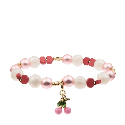 Crystal Handmade Beads Bracelet Faceted de vidro com Cherry Charm cor-de-rosa