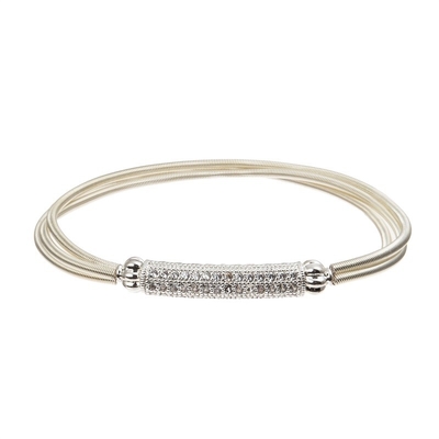 Cor de prata da faísca feito a mão do bracelete da senhora Zircon Metal Bar com mola