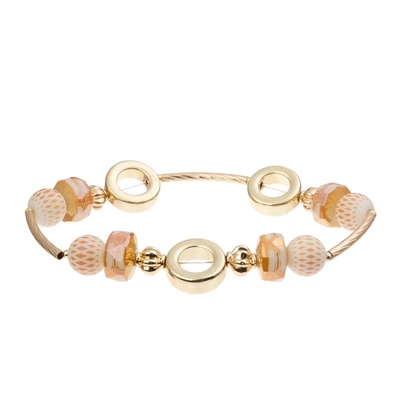 Bracelete feito a mão da senhora Orange Glass Beads com metal Bean Beads At Fall do ouro
