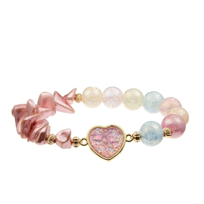 Crystal Handmade Beads Bracelet Faceted de vidro com Cherry Charm cor-de-rosa