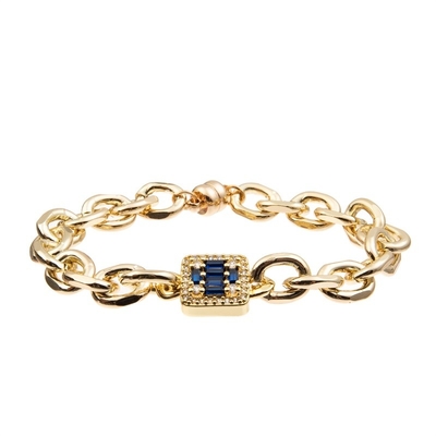Bracelete de brilho azul profundo da relação de Diamond Cross Charm Gold Chain para a senhora da forma