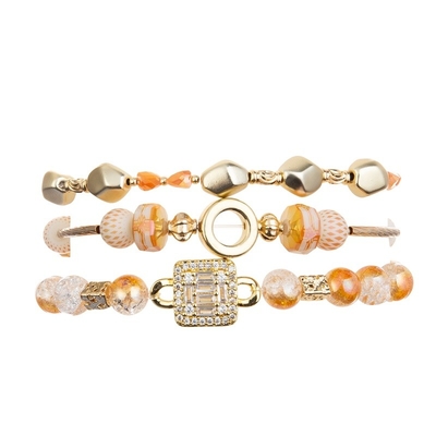 Bracelete feito a mão da senhora Orange Glass Beads com metal Bean Beads At Fall do ouro