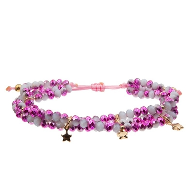 Crystal Handmade Beads Bracelet Faceted de vidro com Cherry Charm cor-de-rosa