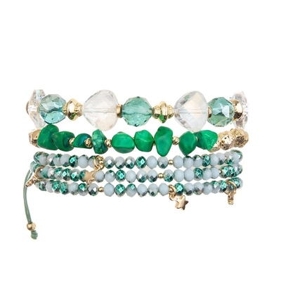 Grupo empilhável do bracelete do encanto frisado da estrela de Emerald Bracelet With Gold Metal