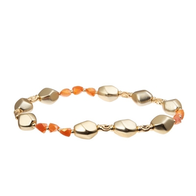 Bracelete feito a mão da senhora Orange Glass Beads com metal Bean Beads At Fall do ouro
